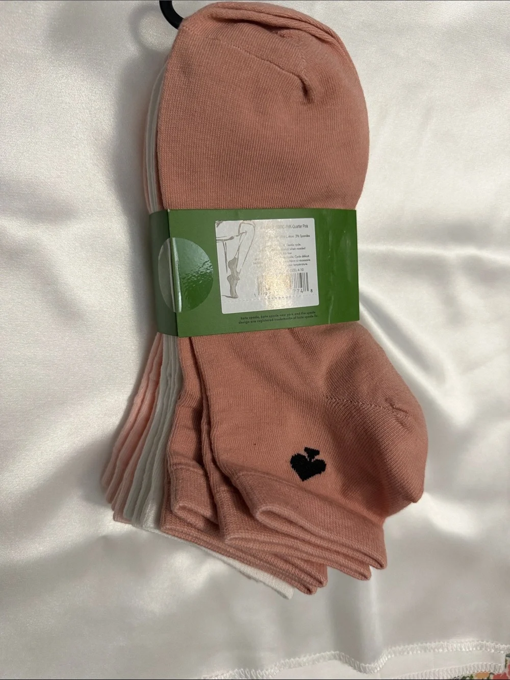 kate spade Light Pink Quarter Athletic Socks with Black Spade Accent